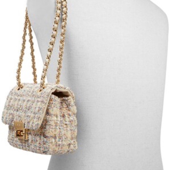 Aldo Boucle Convertible Crossbody Bag Pink Glitter Tweed Purse - Picture 16 of 16